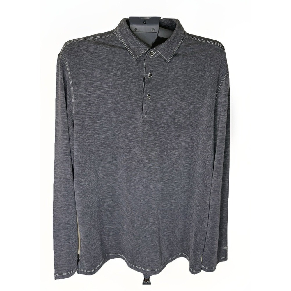Tommy Bahama Mens XL Long‎ Sleeve Polo Shirt Gray Tencel Lyocell Blend Casual